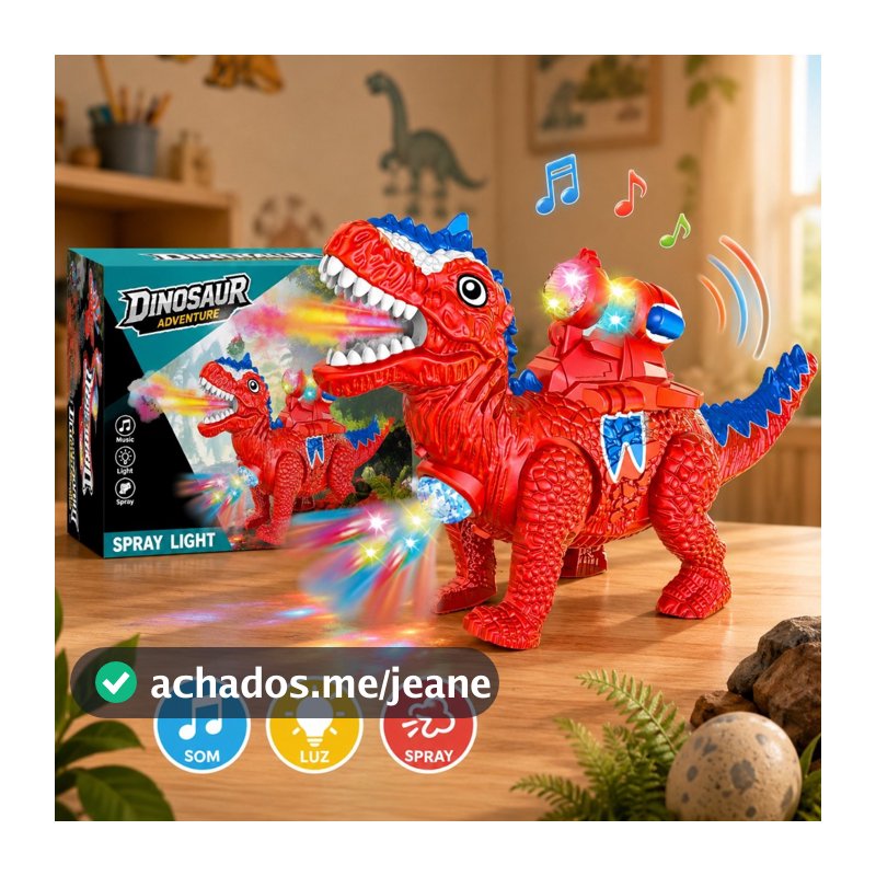 Brinquedo Dinossauro Robô Com Luzes Led Movimento E Som -1unid