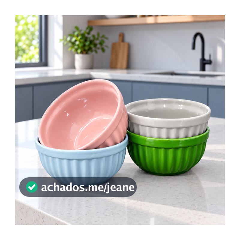 Kit 4 Tigelas Bowls Itália Cerâmica 480ml Segunda Linha | Cumbuca para Sobremesa Petiscos Caldos