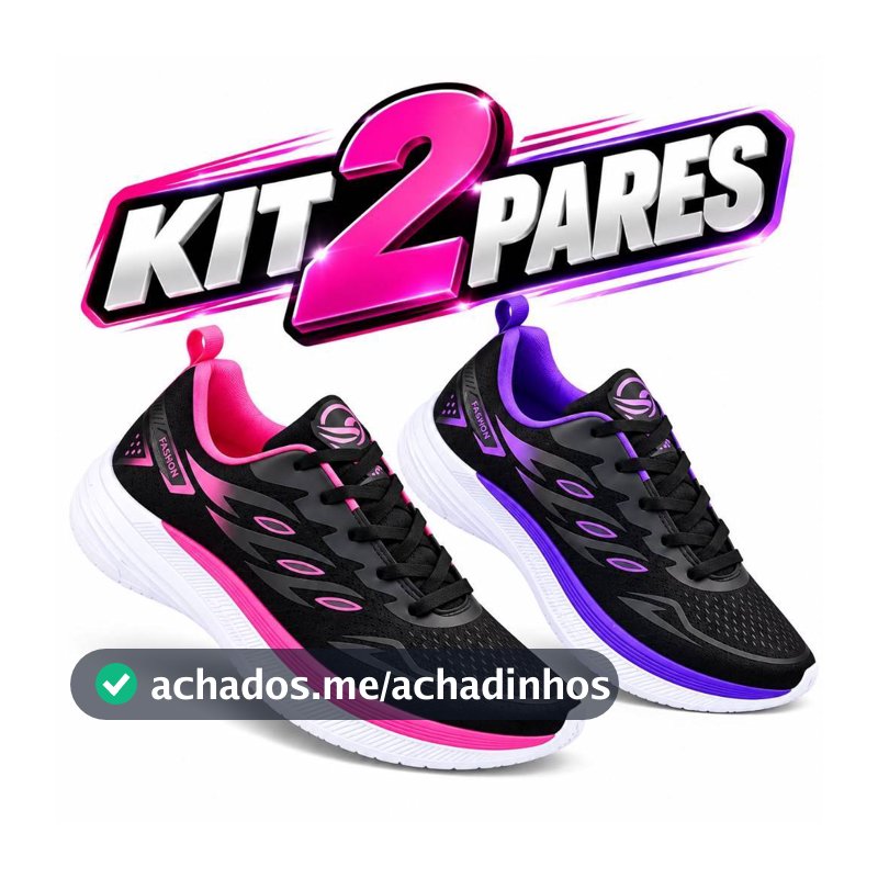 KIT  02 pares Tenis Feminino Escolar Academia Original FREEDOM Corrida Caminhada PROMOCAO PRETO PINK + PRETO ROXO
