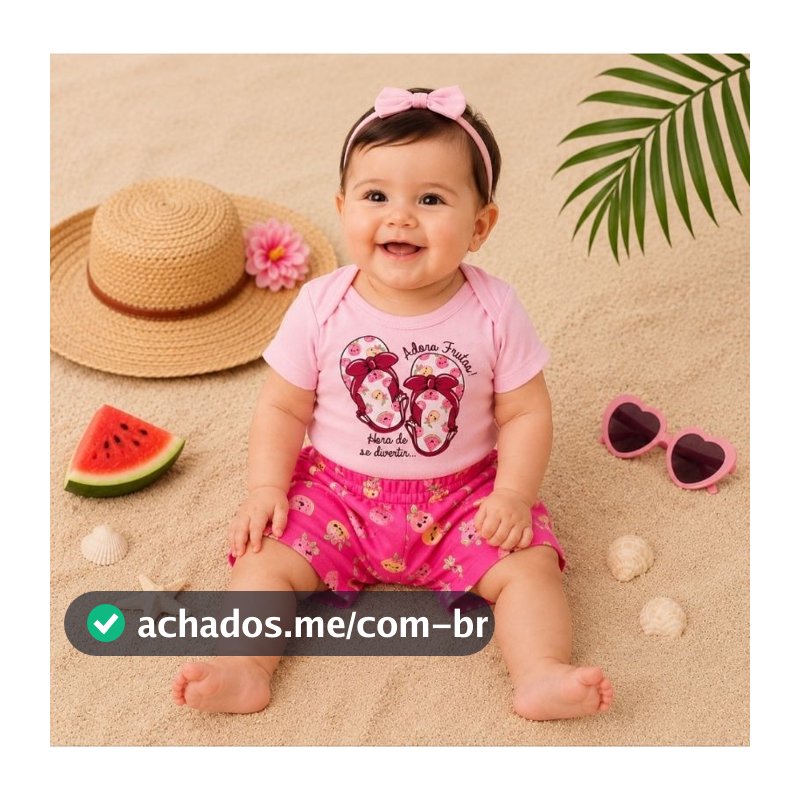 Conjunto Bebê Menina Body em Suedine C/Estampa e Shorts em Poliflex Estampa Frutinhas Zupa Zuka