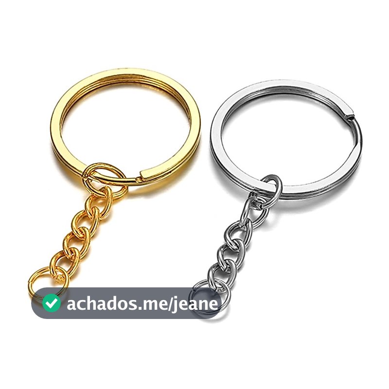 Argola Italiana Niquel para chaveiro com corrente 30mm - Kit com 10 unidades
