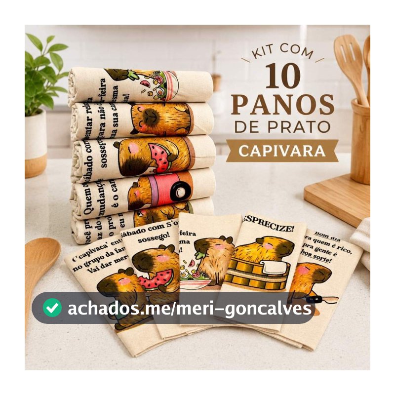 Kit 10 Panos de Prato Crú Capivara Extra Rústico 100% Algodão Cozinha Artesanato