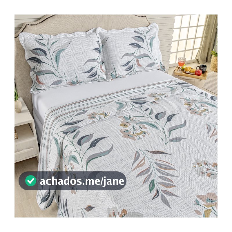 Kit Cobre Leito Colcha Casal Bouti 3 Peças Dupla Face Estampada Porta Travesseiro Aba Americana