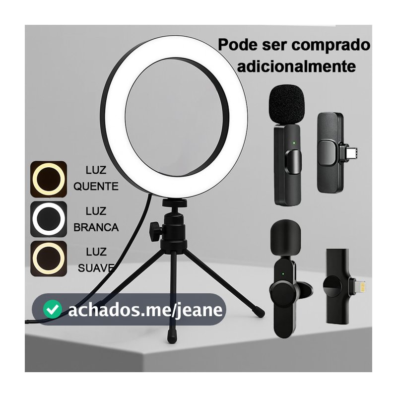 KIT Ring Light LED Iluminador Portatil Com Tripé Suporte Para Celular 6 Polegadas