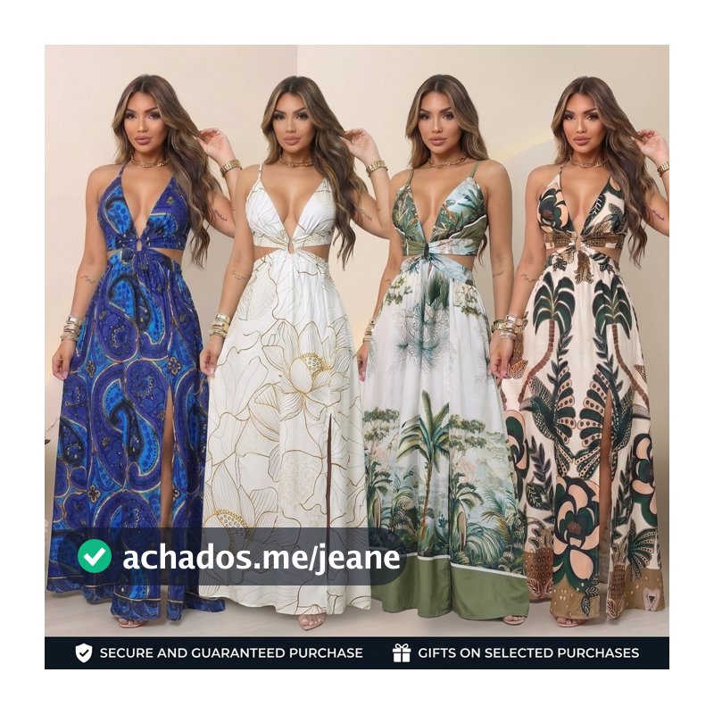 Vestido YARA Argola Longo com Fenda Aberto Amarração nas Costas com Bojo e Forro