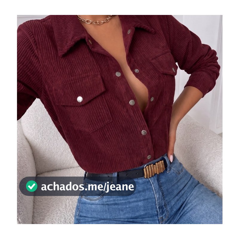 Camisa Feminina Veludo Cotelê Manga Longa Botões Moda Casual Inverno