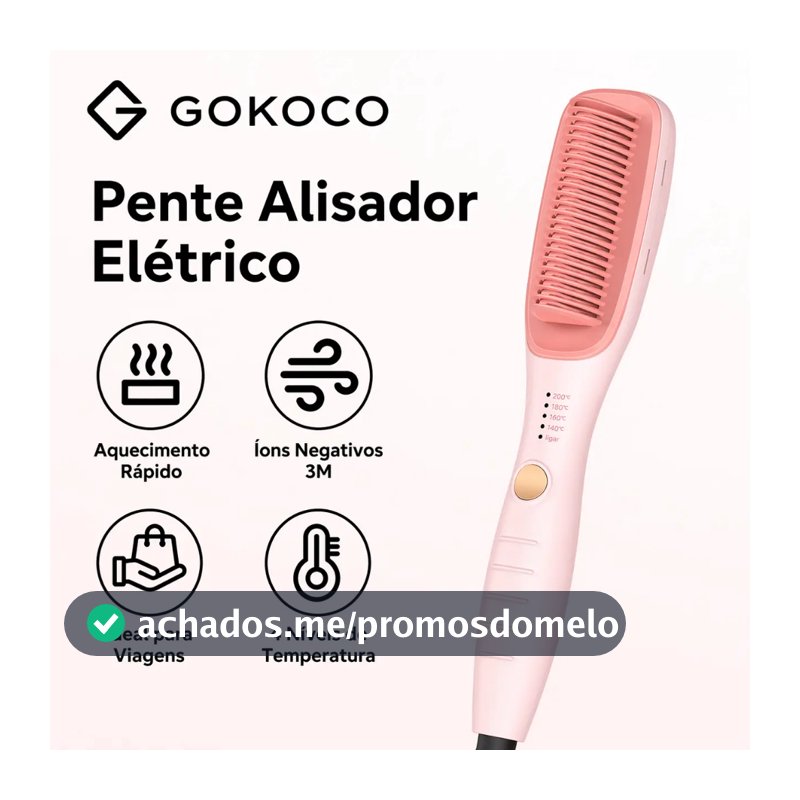 GOKOCO Escova alisadora alisamento instantâneo aquecimento rápido quatro configurações de temperatura íons negativos 3M