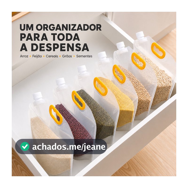 Kit Saco para Armazenar Alimentos Grãos Cereais 1,5Kg 2,5Kg com Tampa de Rosca Hermético 3 6 9 e 12 Un