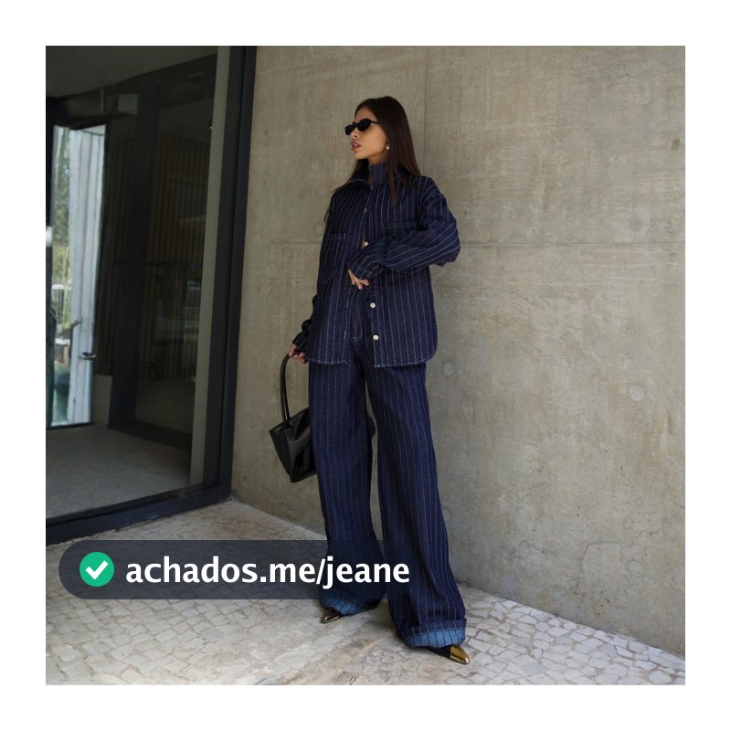 Conjunto Calça Wide Leg e Camisa Oversized Jeans Moda Blusa Feminina Social Cintura Alta Manga Longa