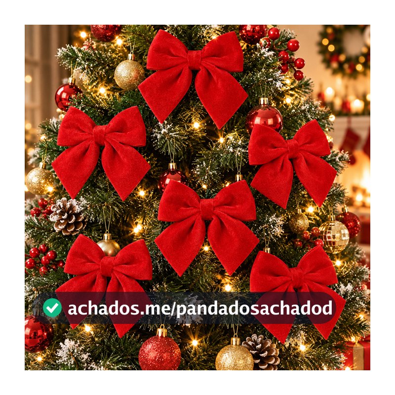 Kit 6 Laços Natalinos Vermelhos de Veludo 14x15cm para Árvore de Natal Guirlanda Porta e Decoração de Casa