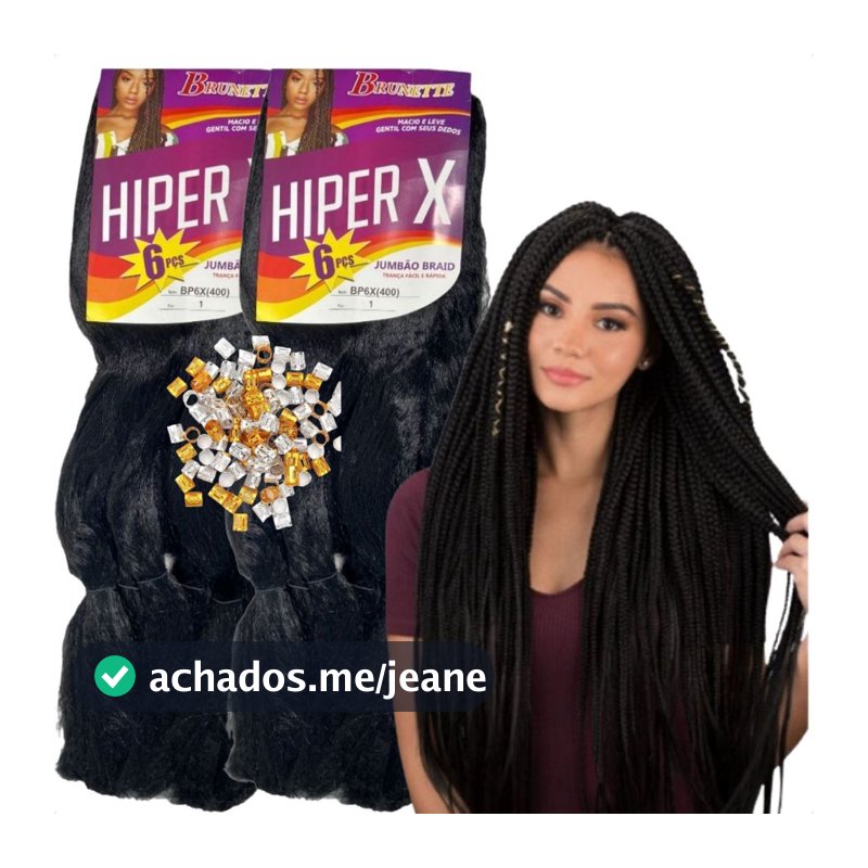 Cabelo Orgânico Jumbo Hiper X – Kit 2 Unidades | Tranças e Alongamentos + Anéis para tranças