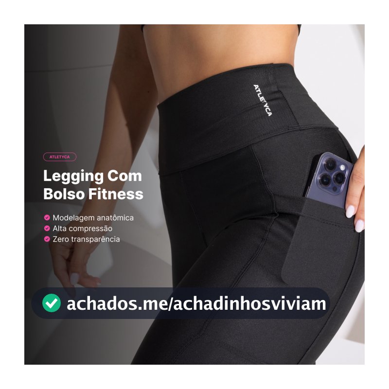 Calça Legging Feminina com Bolsos Laterais Cintura Alta Zero Transparência Academia Fitness Atletyca