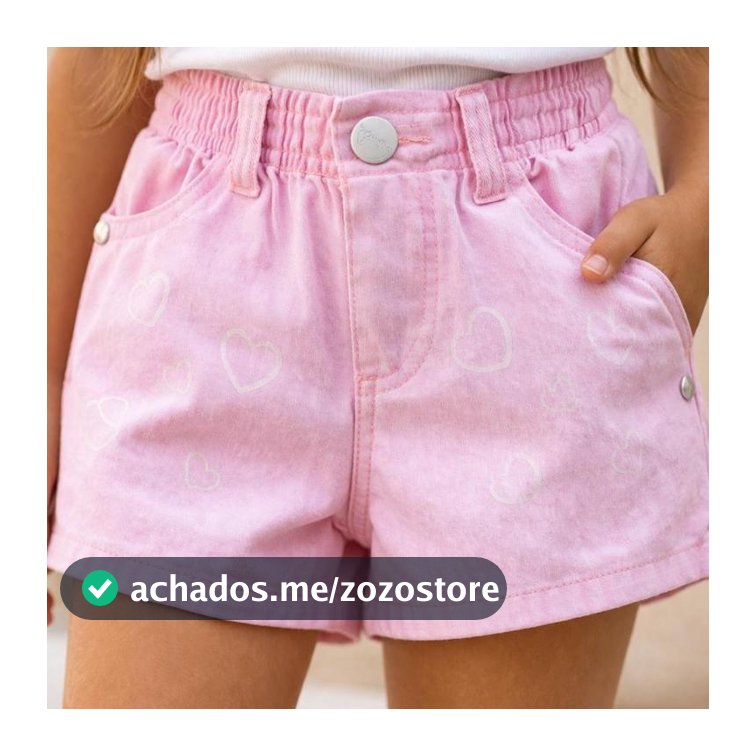 Short Infantil Feminino 2 ao 16 Anos Cós Elástico Estampado Corações Confortável Menina