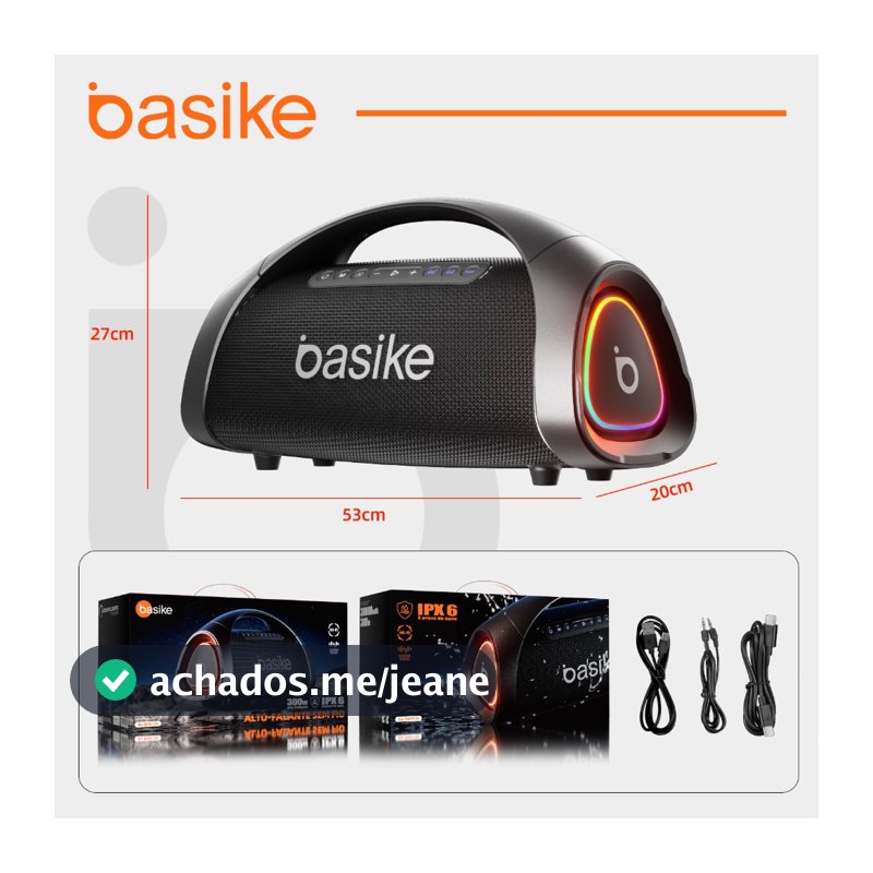 Basike Caixa de Som 300W Bluetooth V5.3 lPX6 com 30000mah Power Bank