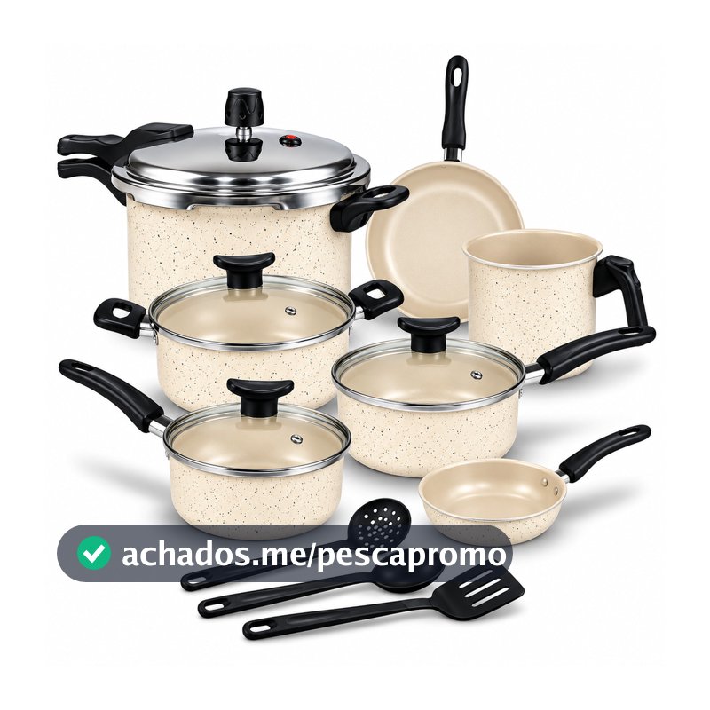 Jogo de Panelas Antiaderente Teflon  Mônaco 10 Peças Panela de Pressão Fechamento Externo 2.5L