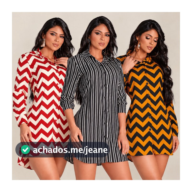 Camisão Chemise Feminino Vestido Manga Longa Social Listrado Moderno Lastex Premium