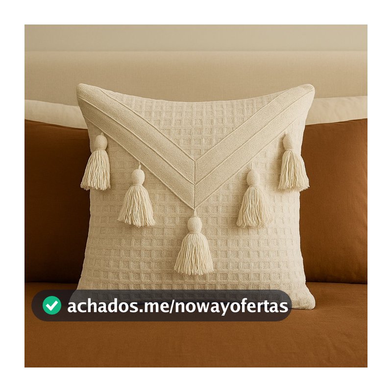 Capa Macramê Algodão Almofada Artesanal Decoração Boho Trama Natural handmade pompom trançado
