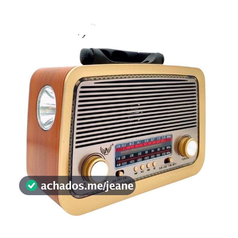 Rádio Retrô Bluetooth AD-3199 com USB, Cartão SD, Lanterna e Rádio FM/AM/SW – Caixa de Som Vintage Portátil