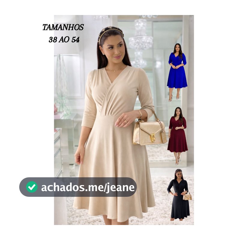 Vestido Midi Feminino Rodado Casual Decote Trespassado Manga3/4 Moda Evangélica Social Festa 38ao54