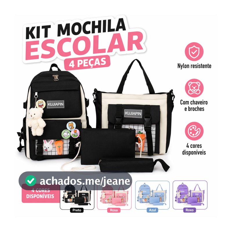 Kit 4 Mochila Feminino Bolsa Necessaire Estojo Volta Às Aulas