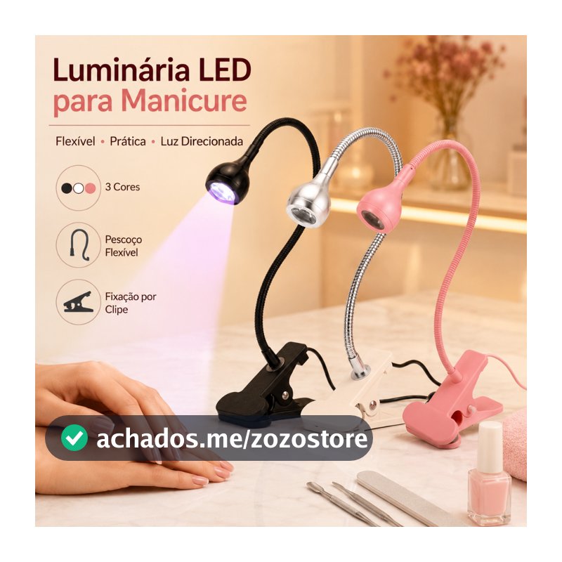 Secador UV de Unhas com Presilha para Fixar na Mesa, Luminária Flexível para Manicure DIY em Casa