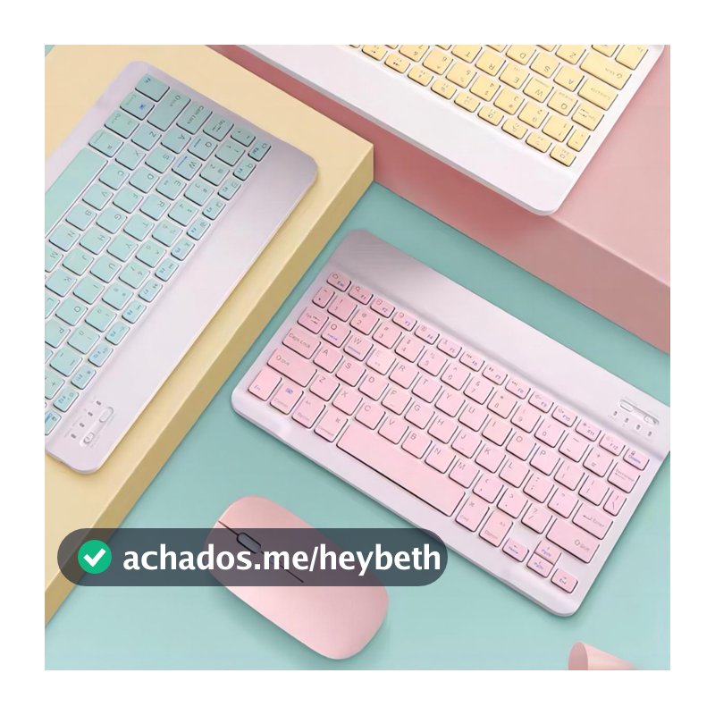 Kit Teclado e Mouse Sem Fio Bluetooth Colorido Macaron Para PC iPad Tablet Notebook