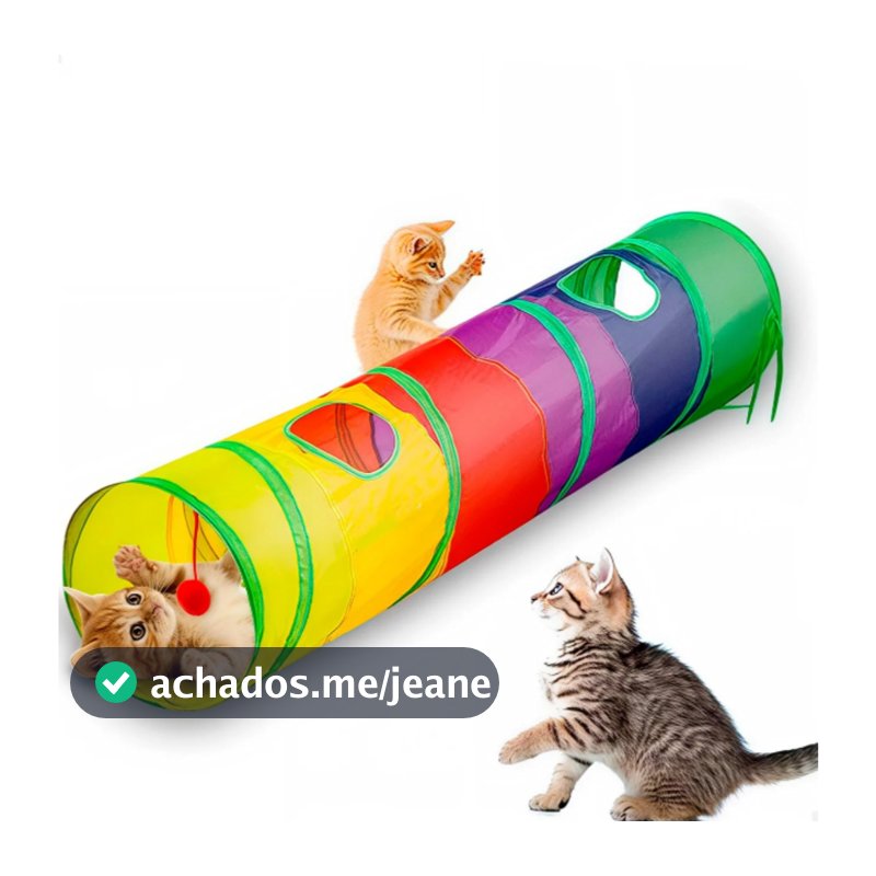 Túnel Brinquedo para Gato Dobrável Colorido com Bolinha – 120cm x 25cm