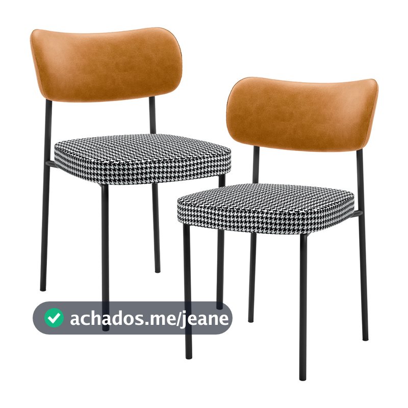 Kit 02 Cadeiras Decorativas Estofada Sala Jantar Melina L02 Couríssimo Whisky Pied Poule - Lyam Decor