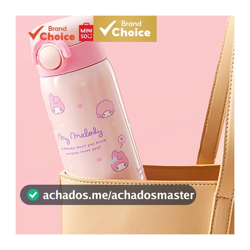 MINISO  série sanrio - copo térmico de inox 316 com tampa mágica flip-top da my melody fofo, 500 ml (rosa), 8.1 cm × 7