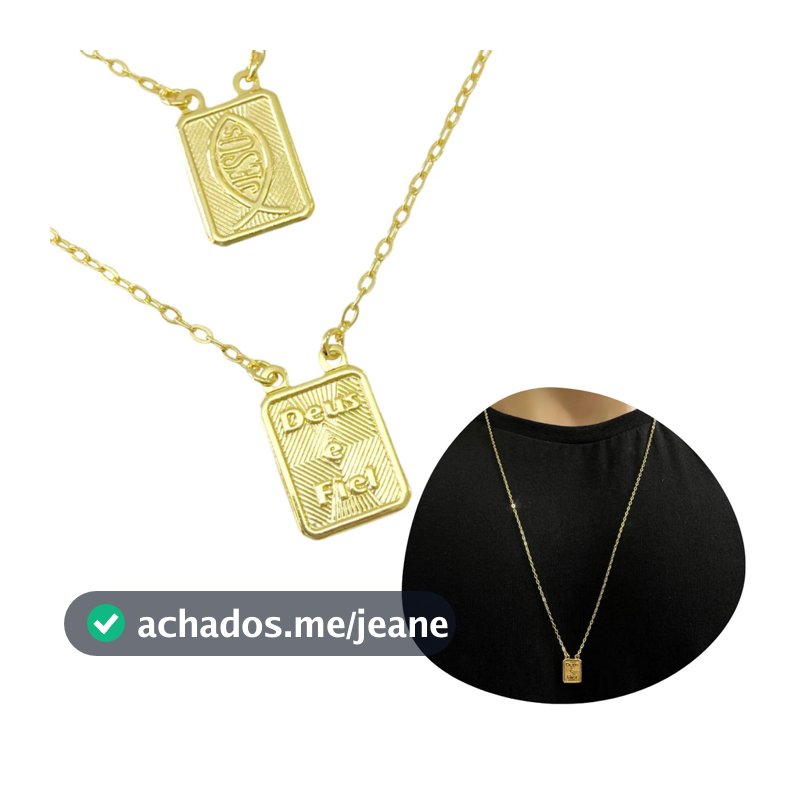 Escapulário Religioso Jesus e Deus é Fiel Ouro 18k Colar Banhado a Ouro 70cm Elegante