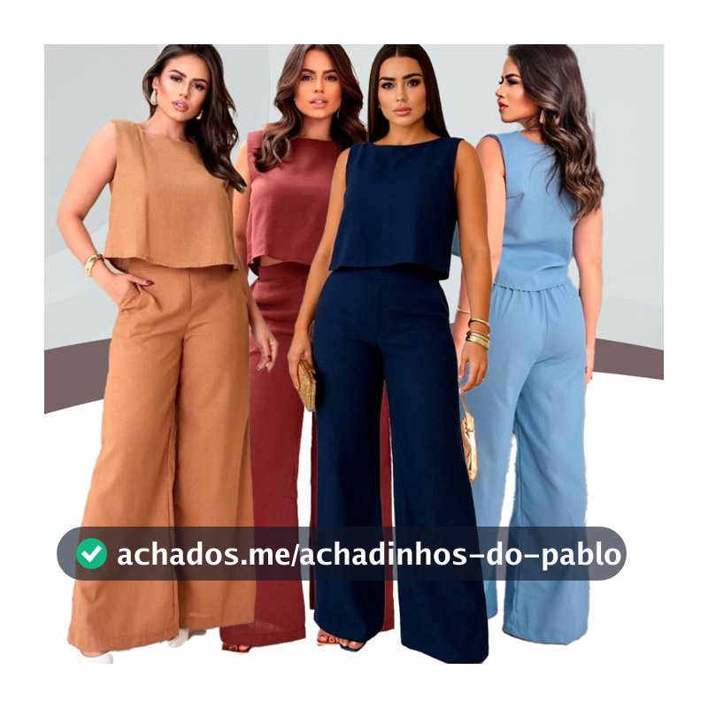 Conjunto Social Feminino Calça e Blusa Em Linho