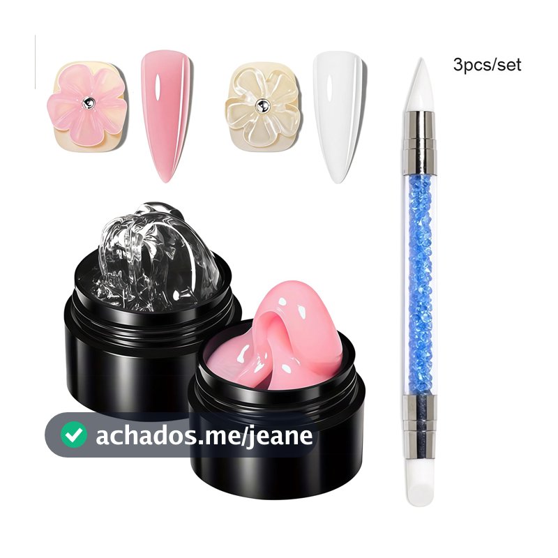 OsNailmall Conjunto de 3 Géis Sólidos Não-Aderentes com Caneta Dupla-Cabeça, Conjunto de Gel 3D para Unhas Estendidas,