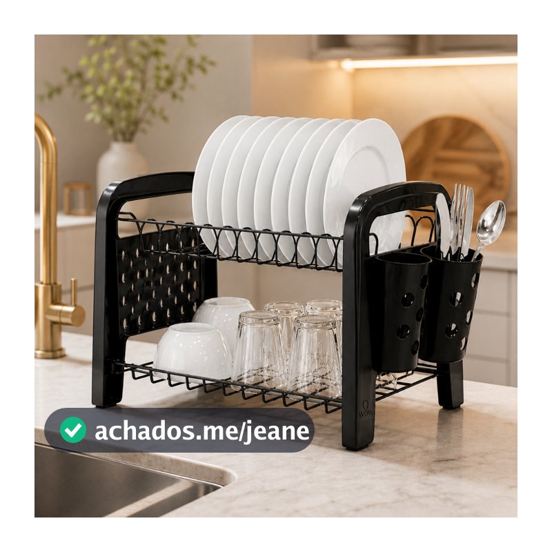 Escorredor Louça Secador Porta Talheres Não Enferruja Preto