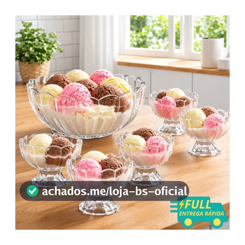 Conjunto 7 Peças Bowl Com 6 Taças Para Sobremesa Geneva Vidro Transparente 1,1L/125ML
