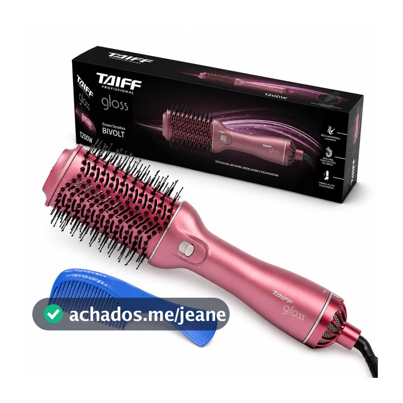 Kit Escova Secadora Modeladora Taiff Gloss Rose Bivolt 1200W e Pente Golfinho Azul Beauty Secret