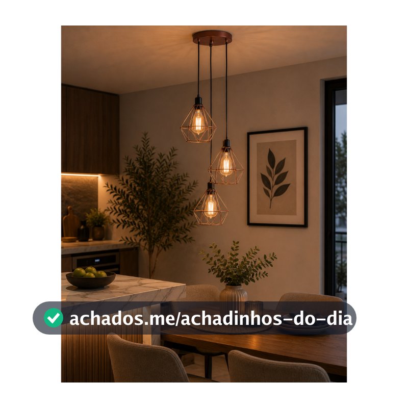 Luminária Teto Conjunto Lustre Pendente Diamante Triplo e-led Aramado Cozinha Sala Quarto Lavabo