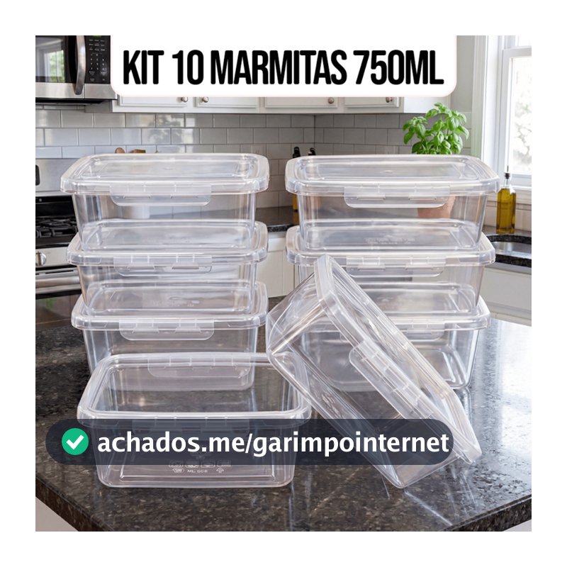 10 Unidades de  Marmitas 750ml Travas Laterais hermeticas Livres de BPA Alimentos organizar congelador - KAZIVA