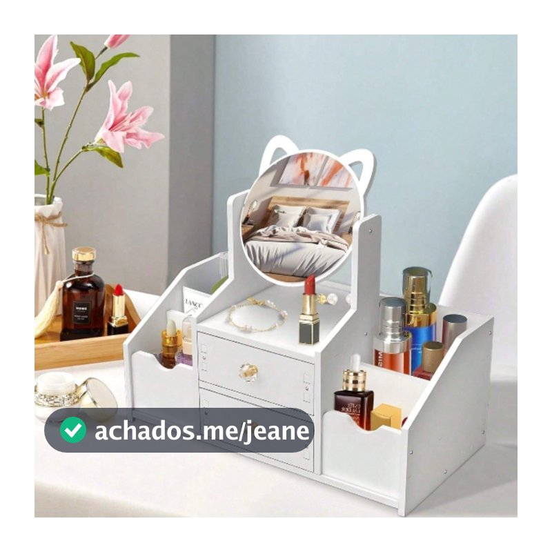 Porta Maquiagem Organizador de Cosméticos com Espelho e 2 Gavetas Estilo Clean e Funcional