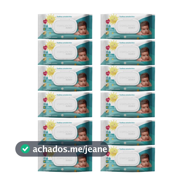 Toalhas Umedecidas para Bebê 12 Pacotes de 100 Folhas cada com Tampa Flip Top Easy Now Baby