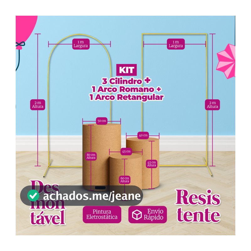 KIt 3 Cilindro em Mdf + 1 Painel Romano + 1 Arco Retangular Para decoração de Festa