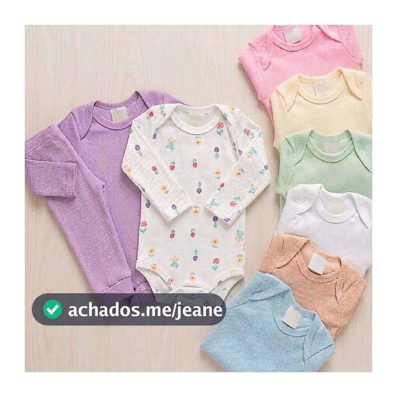 KIT 8 Peças Conjuntos Infantil Canelado Para Bebê Menino e Menina Com Boddy de Botão e Gola Envelope Tecido Ribana