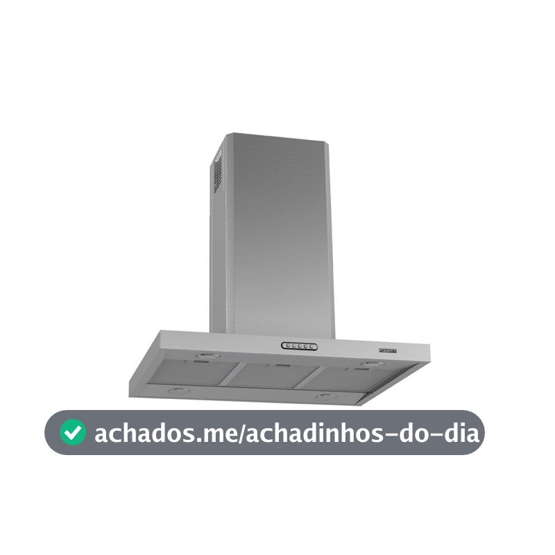Coifa Ilha Com Exaustor Retangular Fogatti 75 cm Fogão Duto Slim 4 Lâmpadas Led Aço Inox 244W 110V