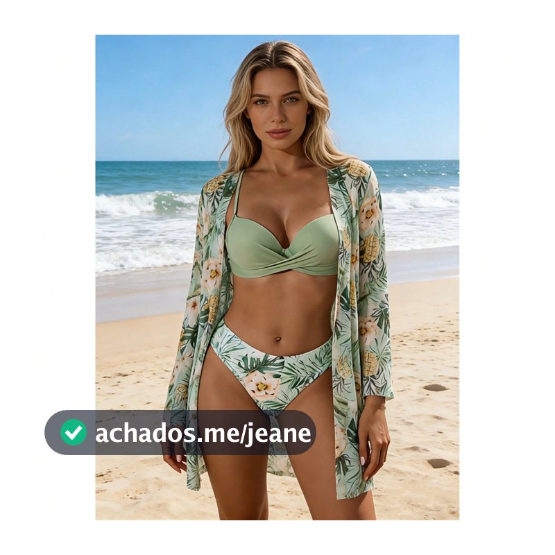 Conjunto Biquíni Feminino De Três Peças Saída De Praia Quimono+Biquíni Florido