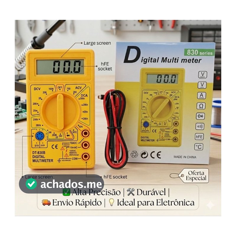 Multímetro Digital Profissional com bateria 9V e ponta de teste com bip sonoro - Envio em 24h