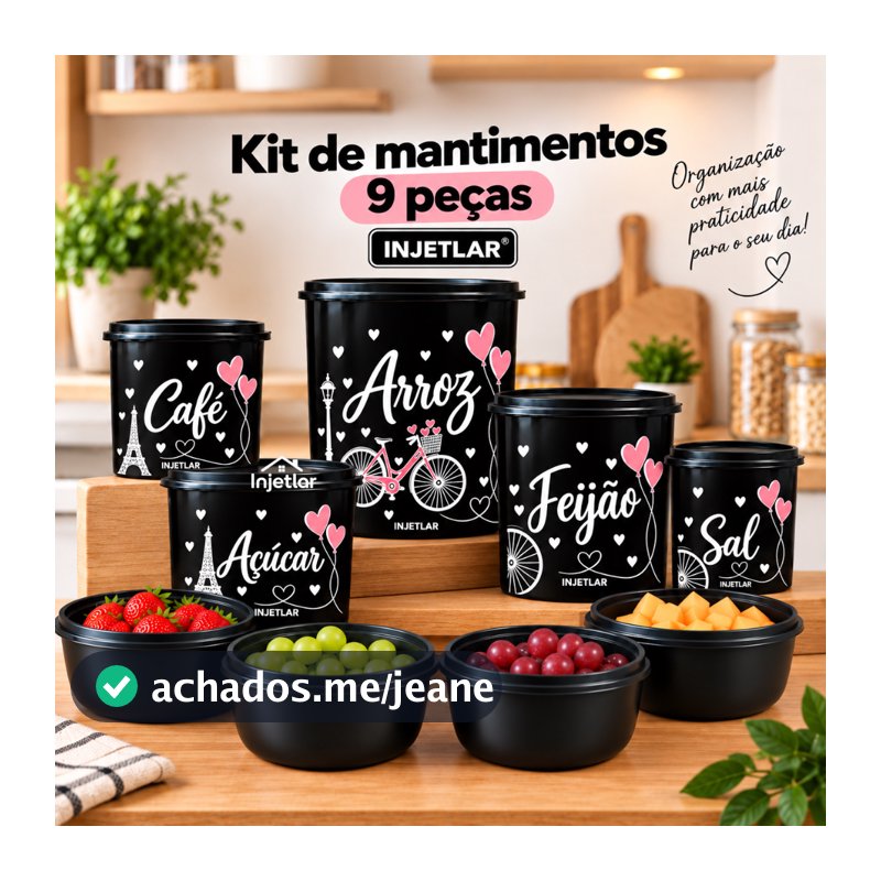Kit de potes mantimentos para cozinha com 9 peças e potes redondos de 1 litro