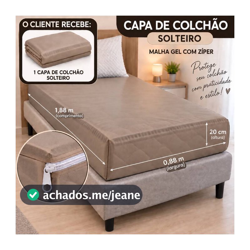 Capa Protetora Colchão Solteiro com Zíper em Malha Gel OFERTA RELÂMPAGO