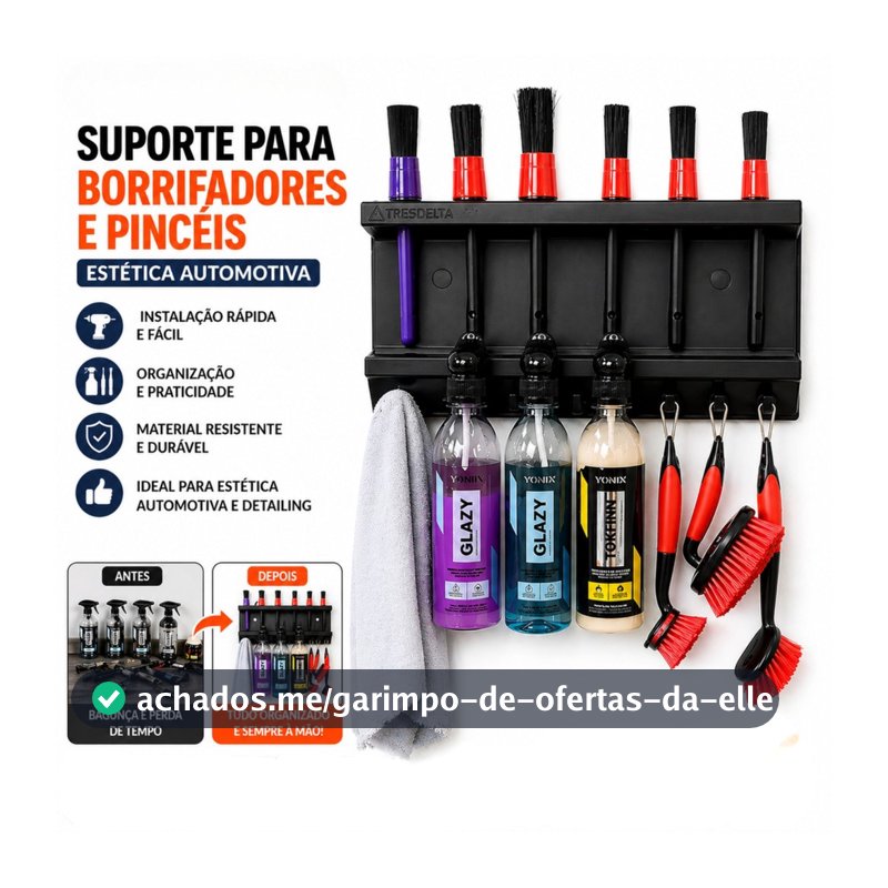 Suporte para Borrifadores e Pincéis Organizador Profissional Estética Automotiva Escovas Detailing