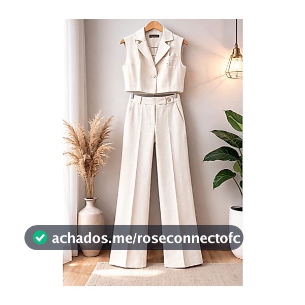 Conjunto feminino em marrant calça com bolsos cintura alta e colete com botão