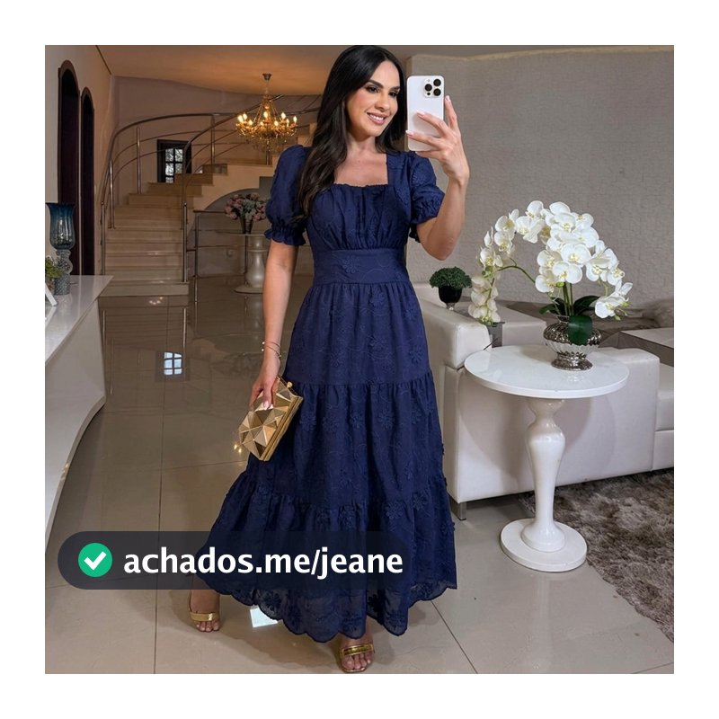 Vestido Midi Feminino Lese 100% Algodão Bordado Manga Bufante Elegante Moda Evangélica