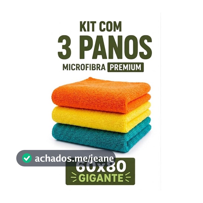 KIT 3 Panos Microfibra Premium Gigantes 60x80 para Limpeza Automotiva Casa em Vários Cores